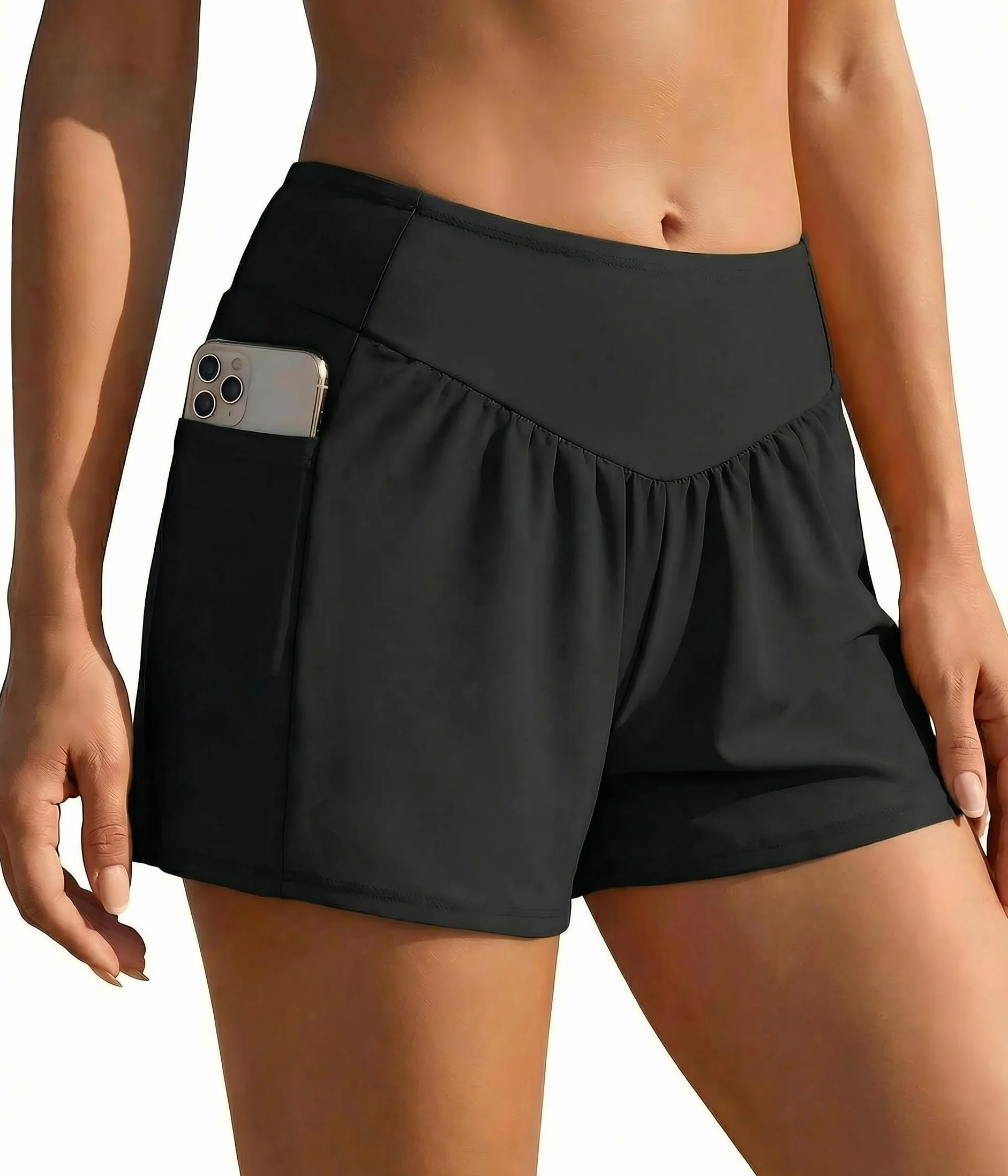 Ekouaer Short de Bain Femme Eté Bain Shorty Bas de Maillot Natation Short Élastique Plage Shorts avec Poches S-XXL