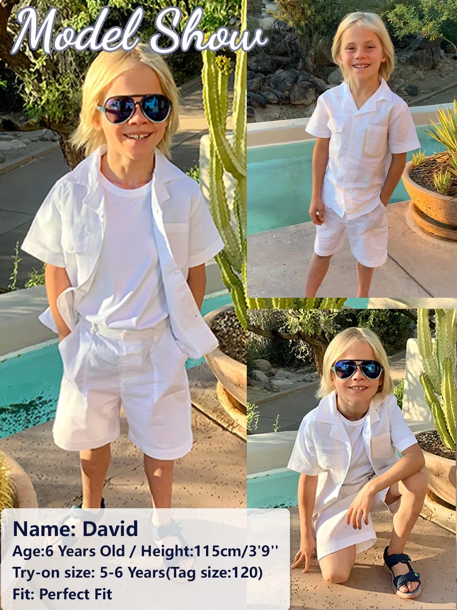 LOLANTA Ensemble Été Garçon en Coton et Lin, Chemise à Manches Courtes et Short, Tenue Légère et Respirante pour Enfant 5-12 Ans