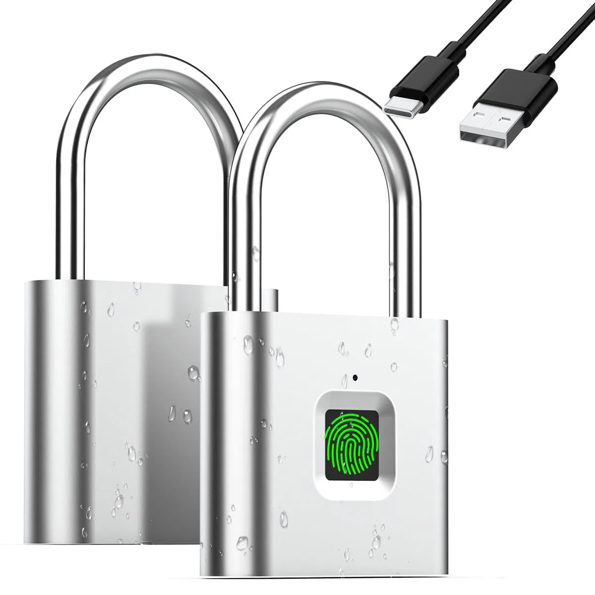 AICase Cadenas numérique à empreintes digitales, rechargeable par USB, verrouillage sans clé, IP67, étanche, pour intérieur et extérieur, argenté