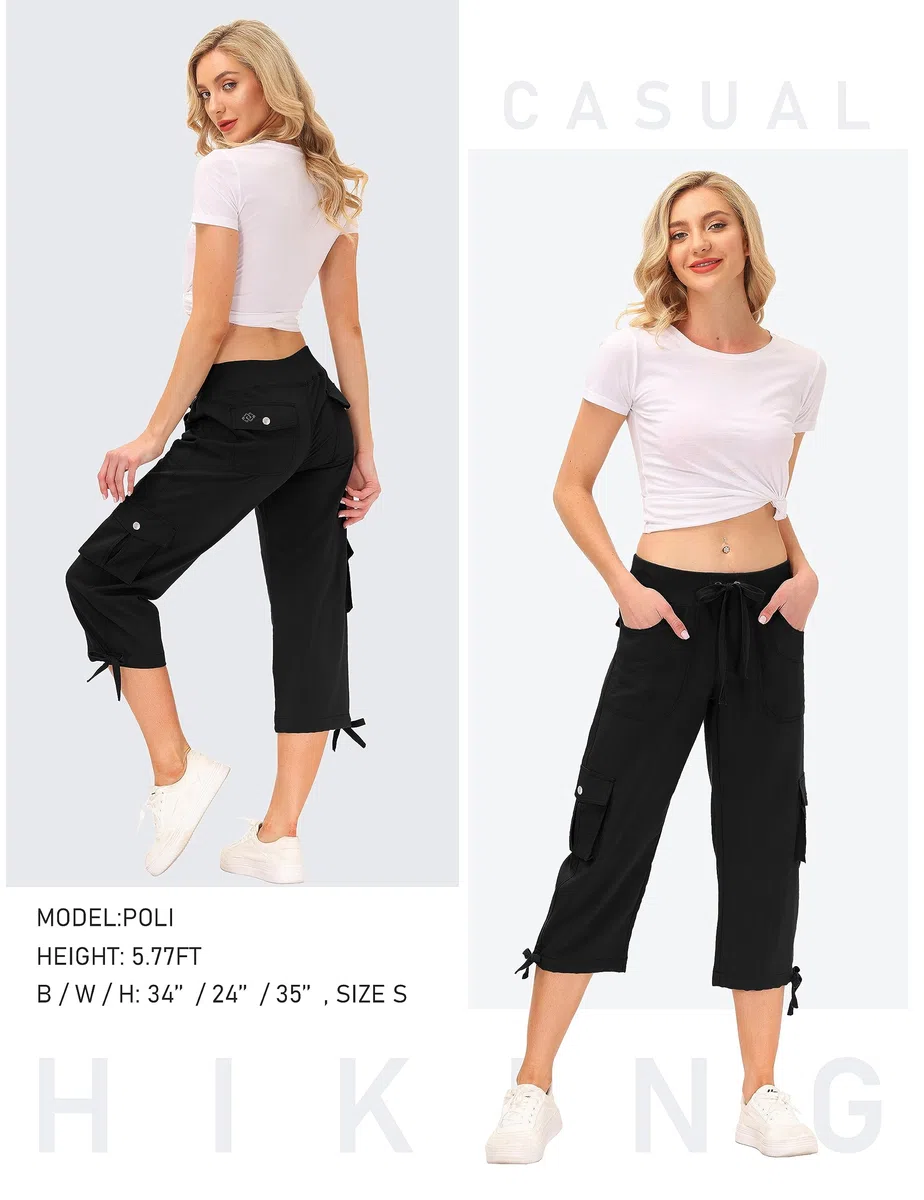 JINSHI Pantalons Femme Pantacourt Cargo d'été 3/4 Long Capri Pantalon avec Plusieurs Poches