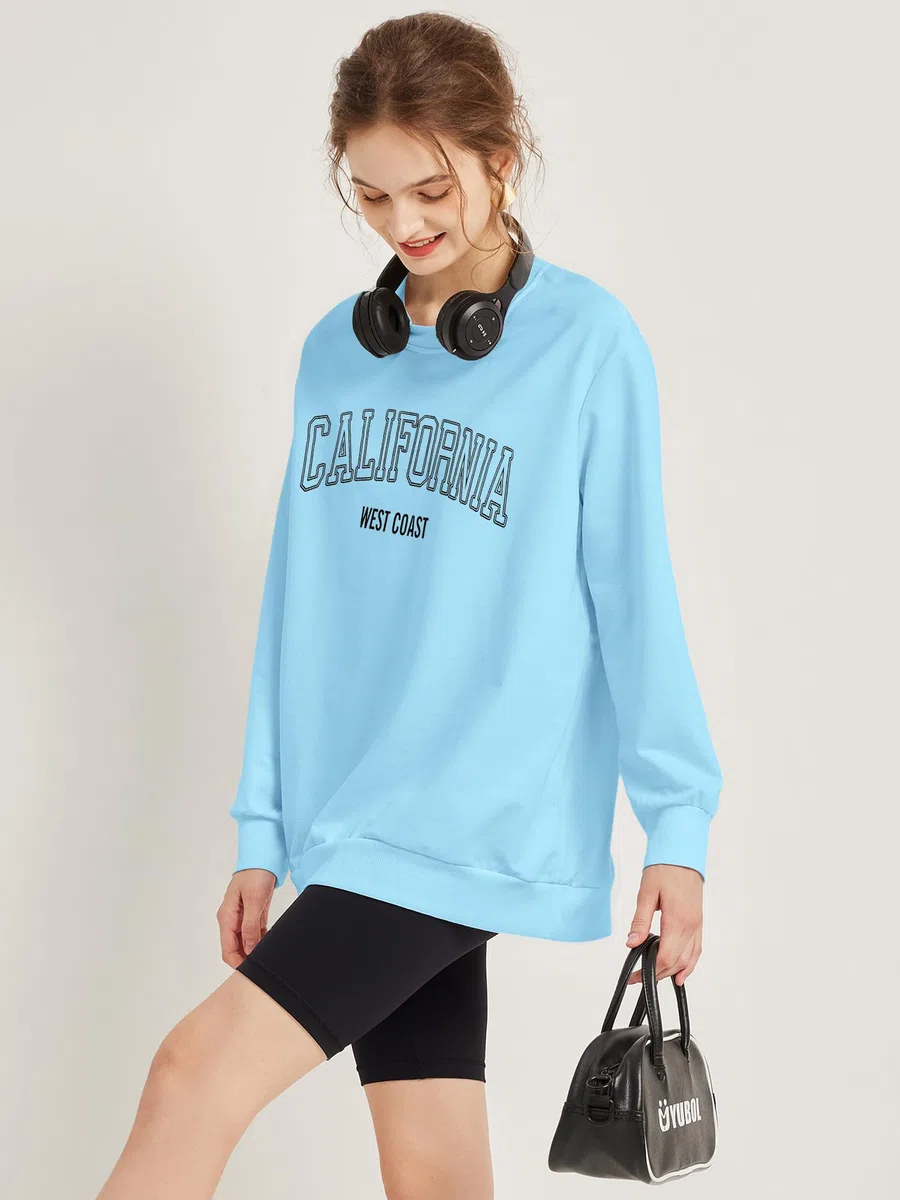 TAKEYAL Sweat-shirts graphiques surdimensionnés à manches longues Los Angeles Los Angeles Loose Col rond Pull Sweat-shirt