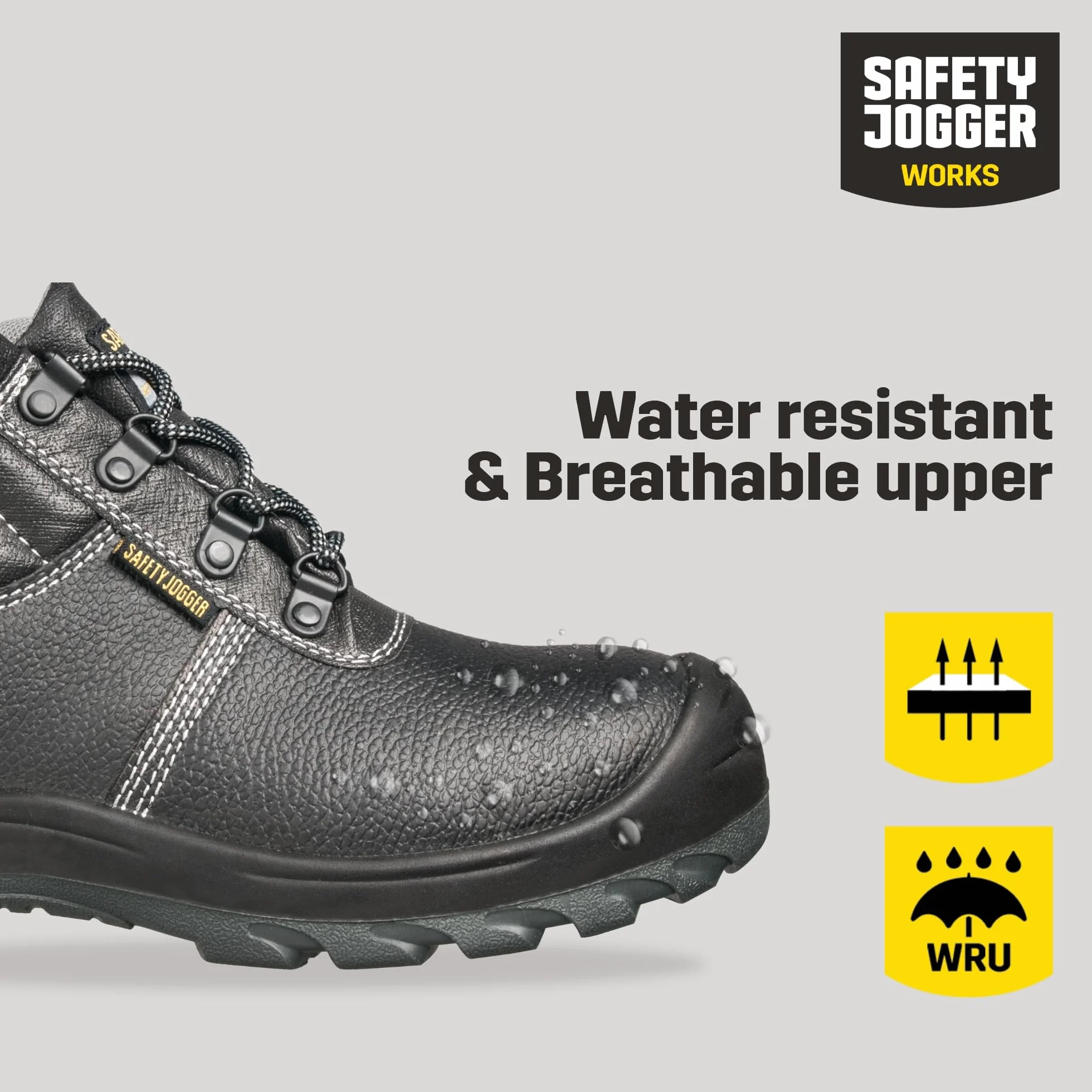 SAFETY JOGGER Safety Boot - BESTBOY - Steel Toe Cap S3/S1P Work Shoe for Men or Women, Anti Slip Puncture Resistant Steel Sole, Shock Absorbing, Water and Oil Repellant Safety Shoe, Black Leather