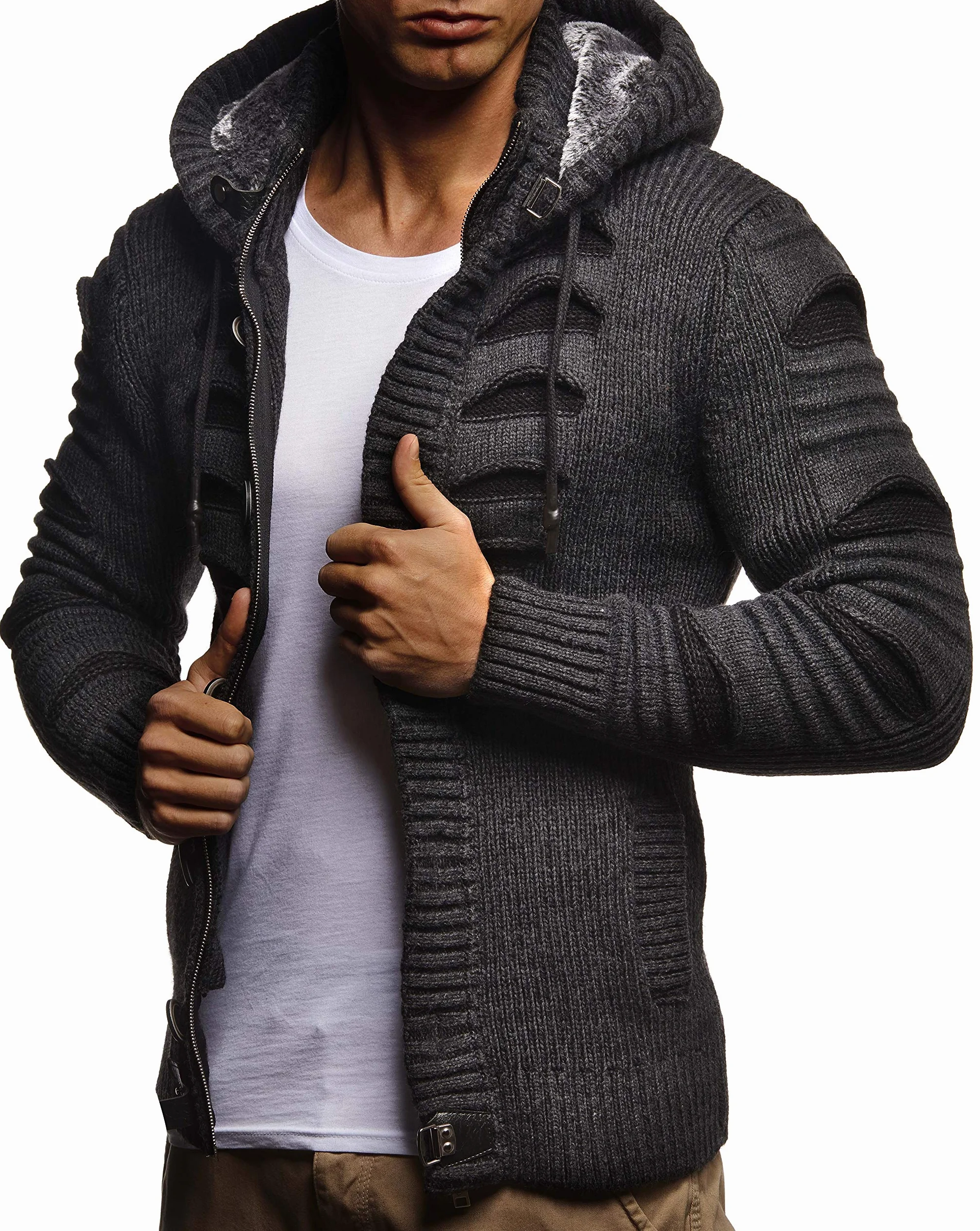 Leif Nelson LN5605 - Cardigan en tricot à capuche pour homme - Élégante veste de loisirs - Coupe ajustée