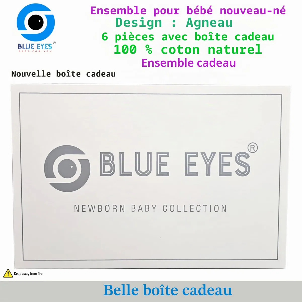 Blue Eyes Coffret Naissance Bébé 6 Pièces en Coton 100%, Ensemble Cadeau Nouveau-Né 0-4 Mois, Vêtements Bébé avec Broderie