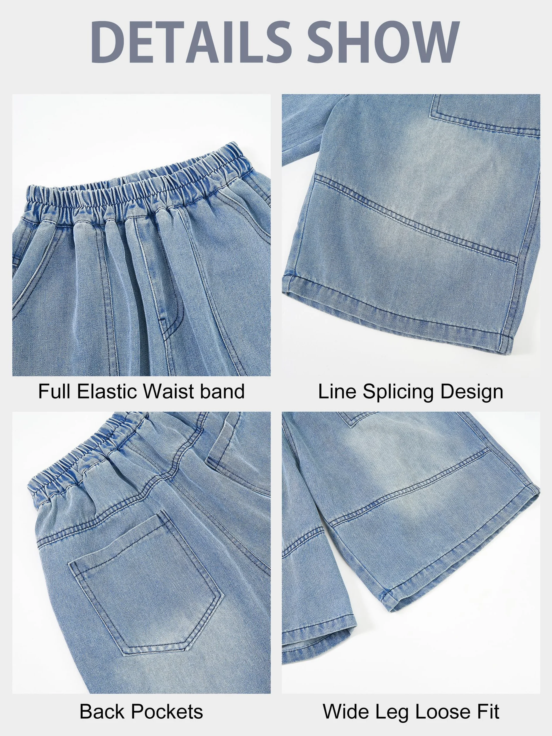 Rolanko Short en Jean pour Garçon, à Taille Élastique Baggy Ample Cargo Denim Shorts pour L'été
