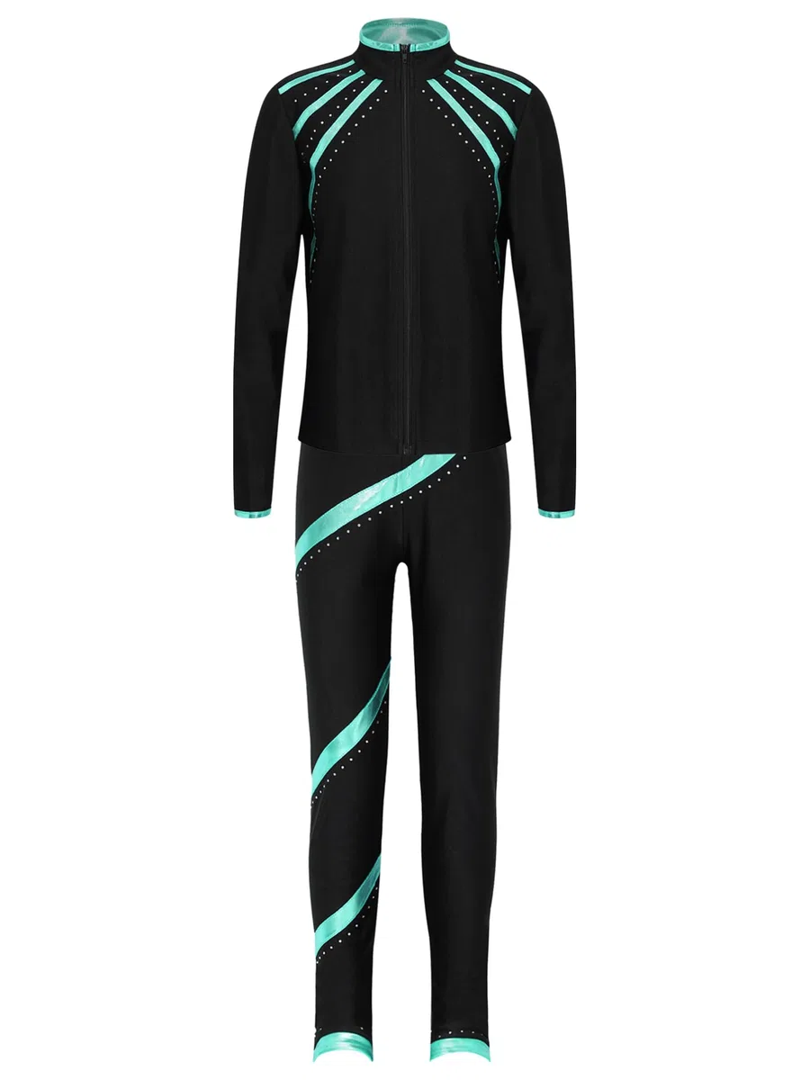 TiaoBug Enfant Fille Ensemble de Patinage Artistique Veste de Gymnastique Manches Longues et Pantalon de Sport Danse Yoga Survêtement Sportwear 5-16 Ans