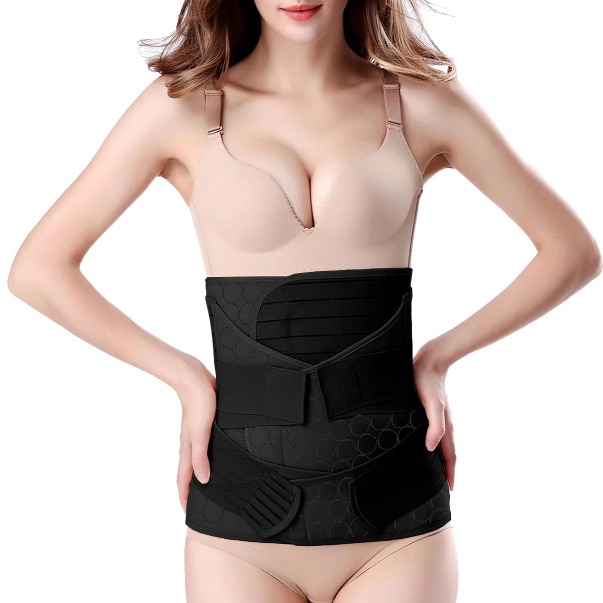 Ceinture ventrale 3 en 1 post-partum, Ceinture ventre/taille/bassin de récupération, noir, taille unique