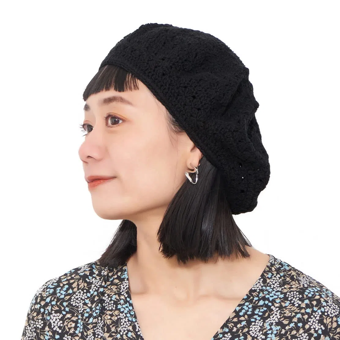 Chapeau Femme Bonnet Beret Casquette - Béret Basque D'été 100% Coton Tricoté Fait Main Crochet Souple