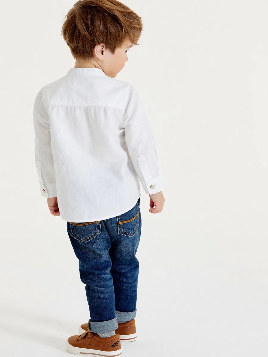 NEXT Garçon Chemise en Lin mélangé à col Tunisien Blanc 6 Ans-7 Ans