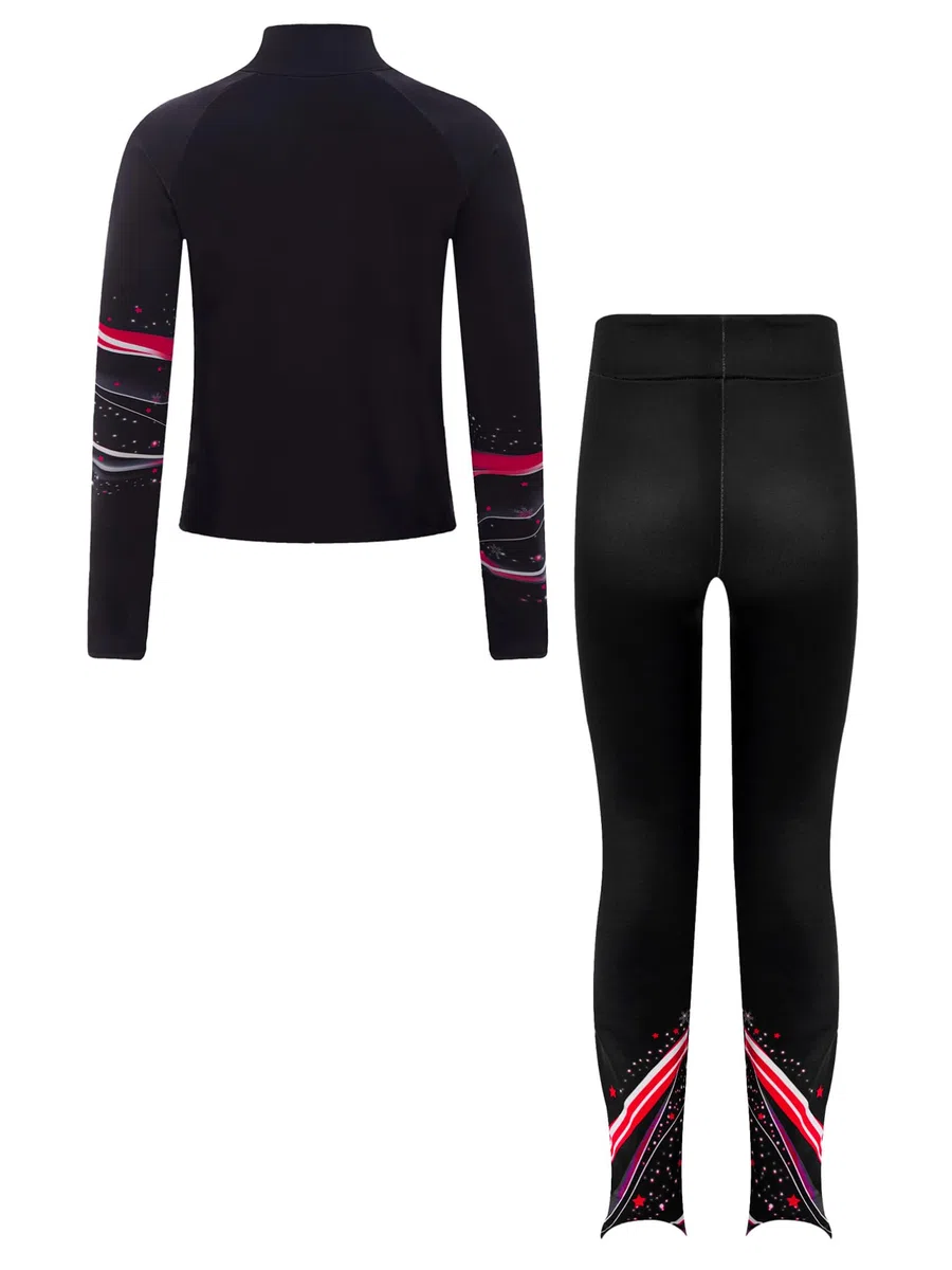 ranrann Ensemble Patinage Artistique Fille Veste Chaud Polaire avec Pantalon Collant Legging Tenue Patinage sur Glace Sport A Rouge 5-6 ans