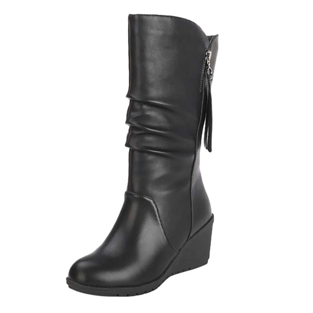 OBiQuzz Bottines pour femme - Noir - Tige courte - Talon compensé - Bottes western en cuir noir - Bottes de cheville - Bottes d'équitation pour femme - Bottes d'équitation - Bottes basses à enfiler
