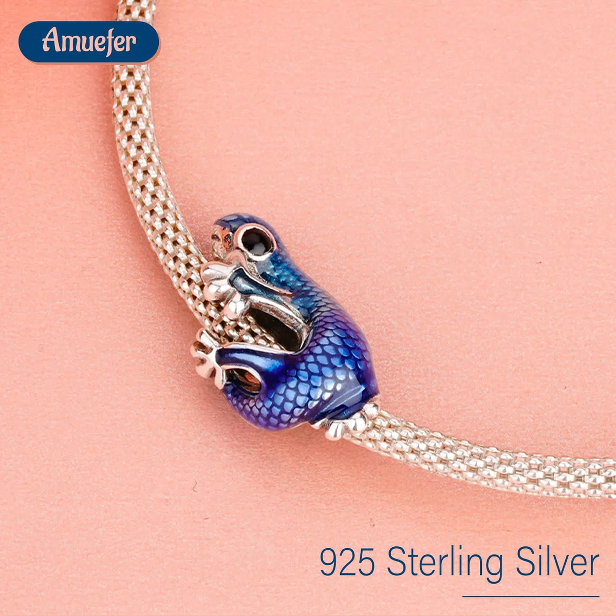 Gecko Bleu Charms pour Bracelets Pandora Argent Sterling Océan Perle Charme Anniversaire Noël Bijoux Cadeaux pour Femme Fille Enfant