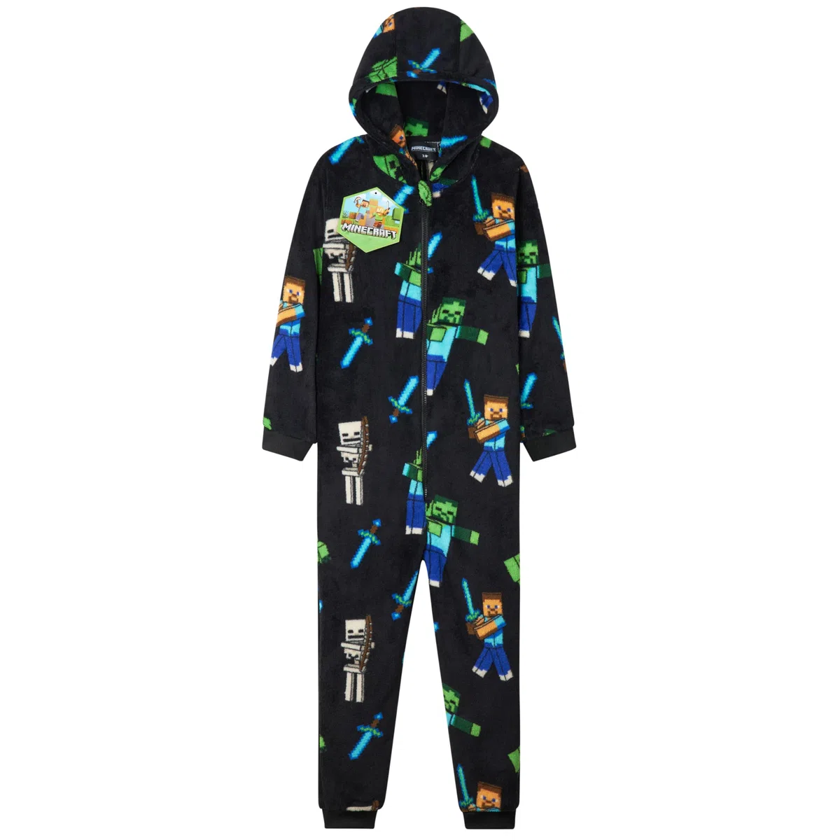 Minecraft Combinaison Polaire Garçon Ado, Combinaison Pyjama à Capuche, Vêtements de Nuit Enfants - Cadeau Gamer