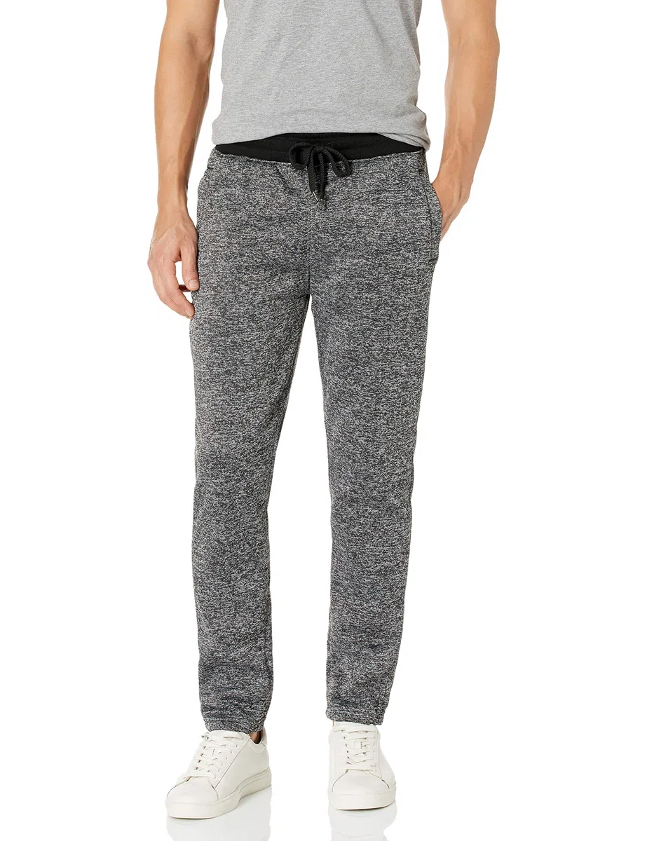 Southpole Pantalon de survêtement Actif en Polaire pour Homme - Tailles Standard et Grandes et Grandes, Noir chiné, Taille L