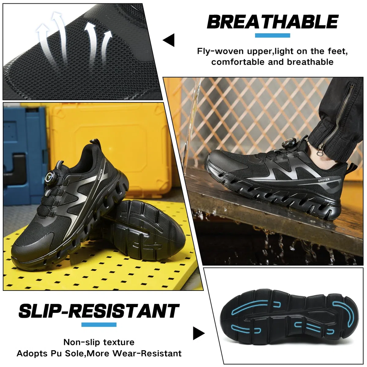 AEKYIWL Chaussures de Sécurité Hommes Femmes Légère Respirantes Basket de Securite Confortable Antidérapante Chaussures de Travail Lacet à Bouton Pivotant