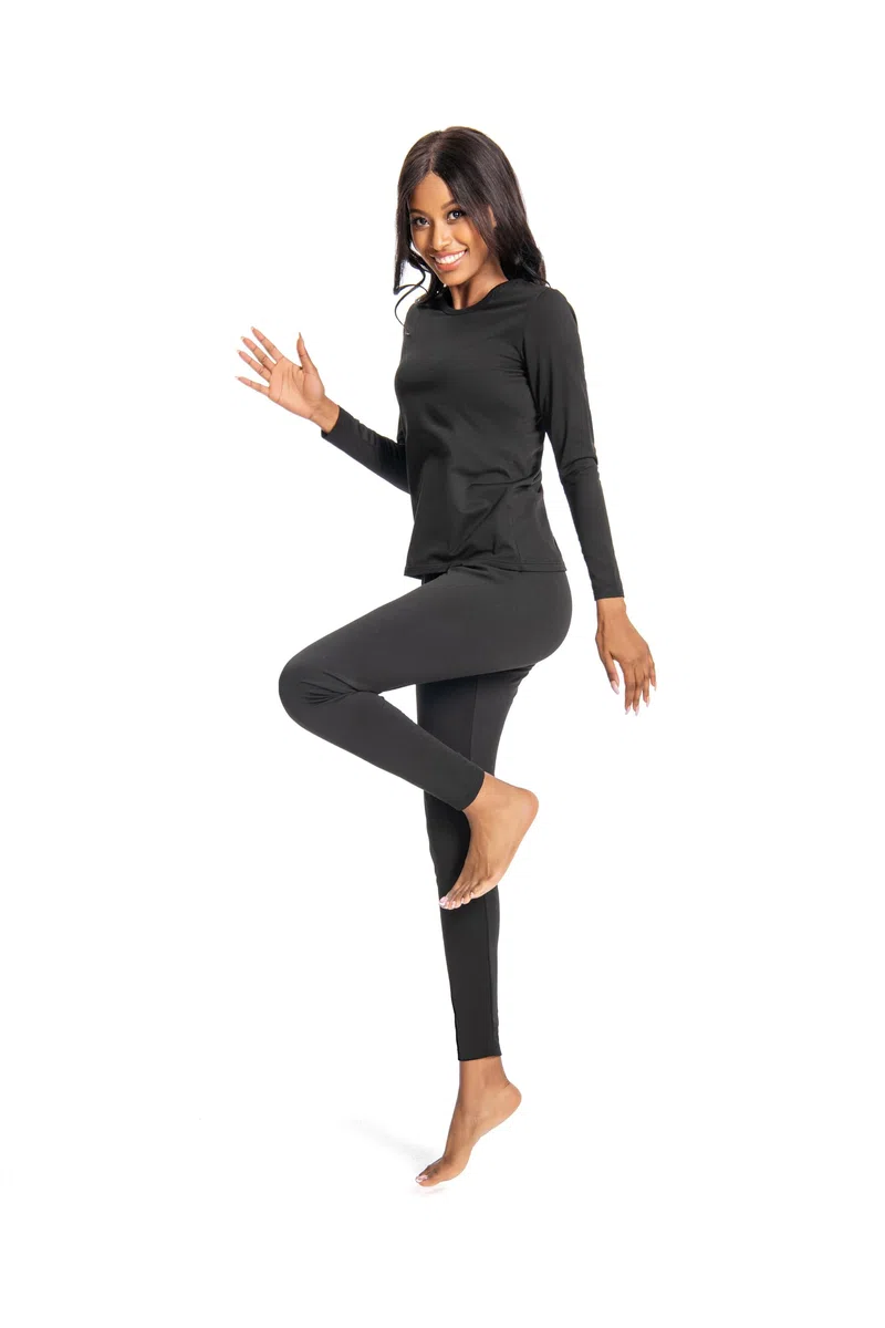 Nutria sous Vetement Thermique Femme, Ensemble de sous-Vêtements Col Rond à Manches Longues, Haut & Bas avec Doublure en Polaire, Fonctionnel Couche de Base par Temps Froid D03AB