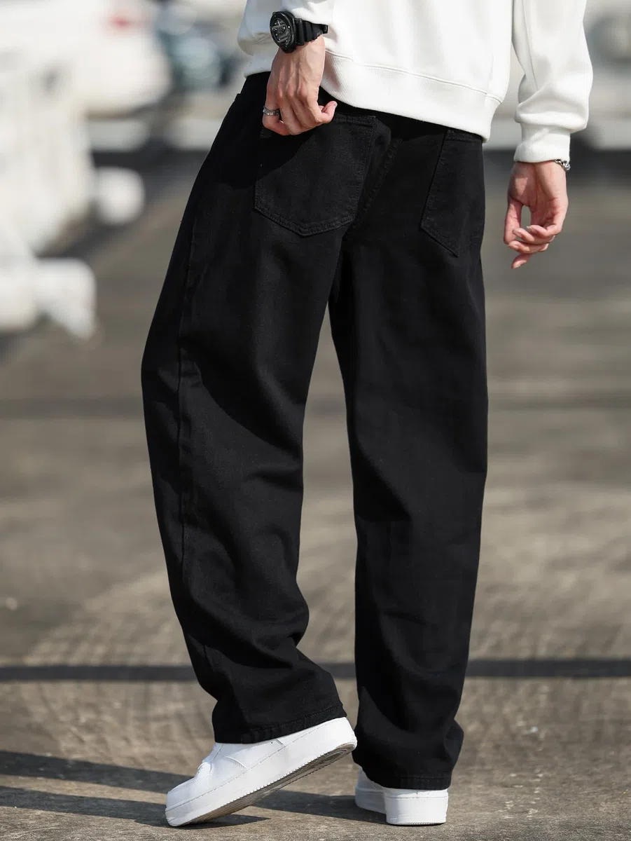 Pantalon Denim Homme Coupe Large Loose Fit Y2K Style Skater Jean Baggy à Jambe Droite Pantalon