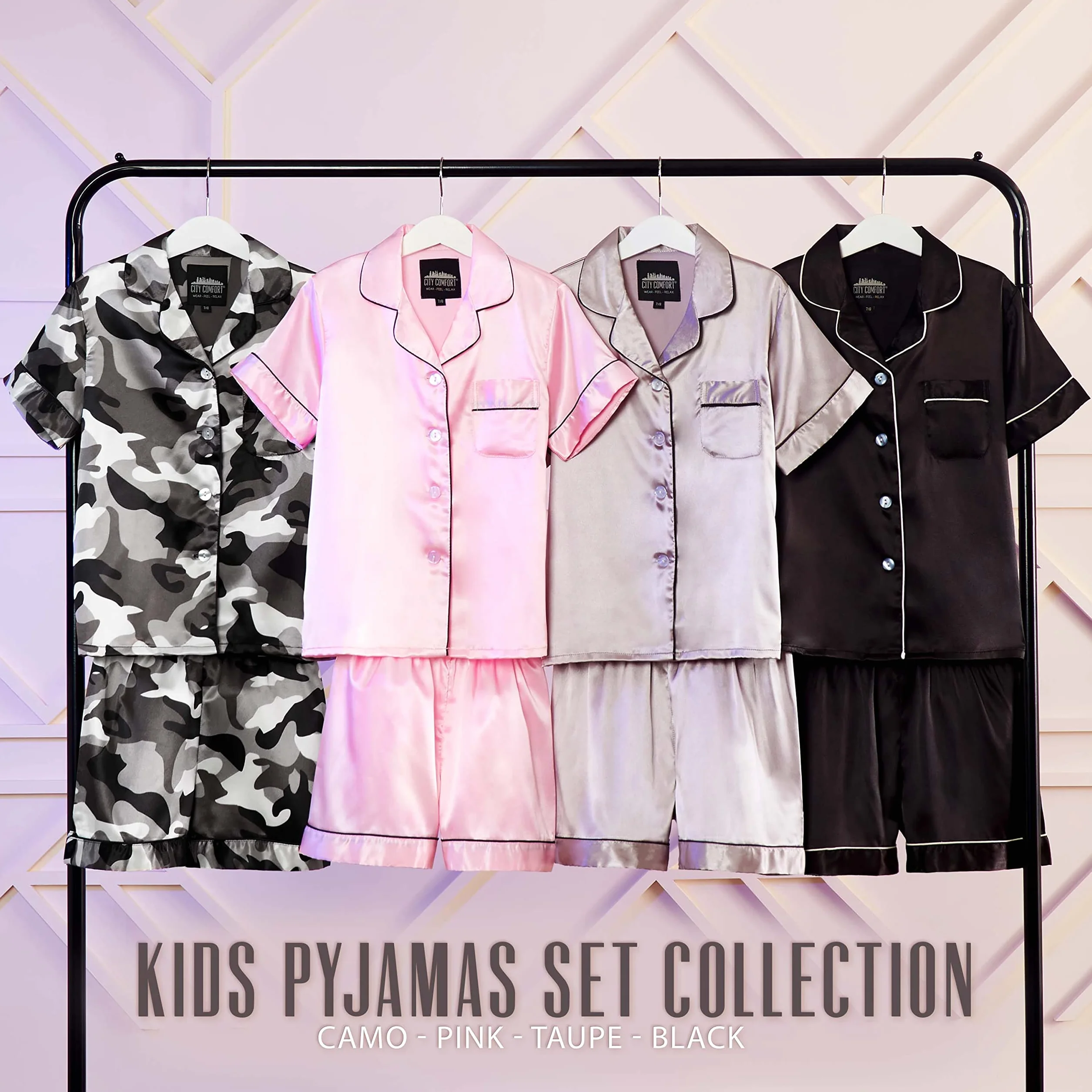 CityComfort Ensembles de Pyjama Fille et Ado Ensembles de Nuit d'Été Boutons Short Pyjama Satin Loungewear Set Vêtement de Nuit à Manche Courte