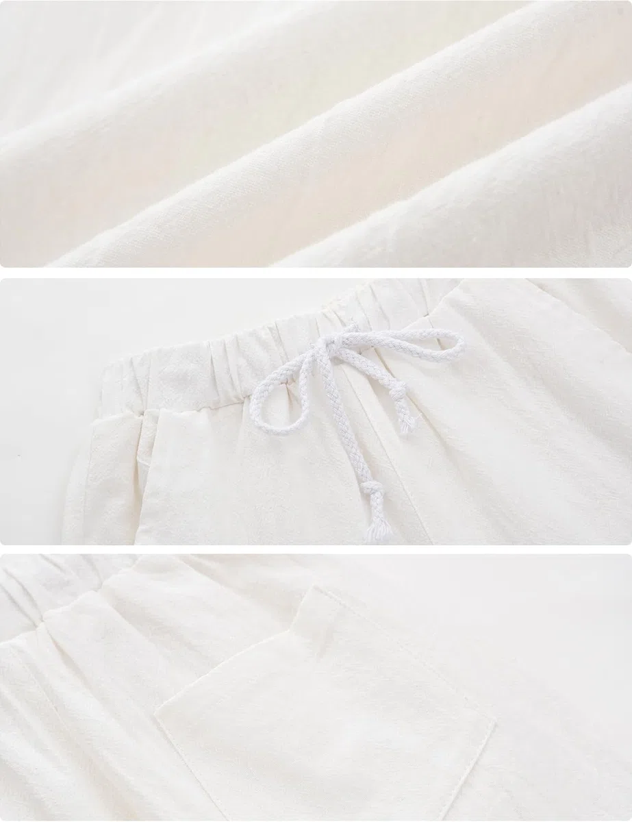 BINIDUCKLING Ensemble 2 pièces pour garçon avec col Henley et short - En coton et lin - Pour enfants de 4 à 14 ans