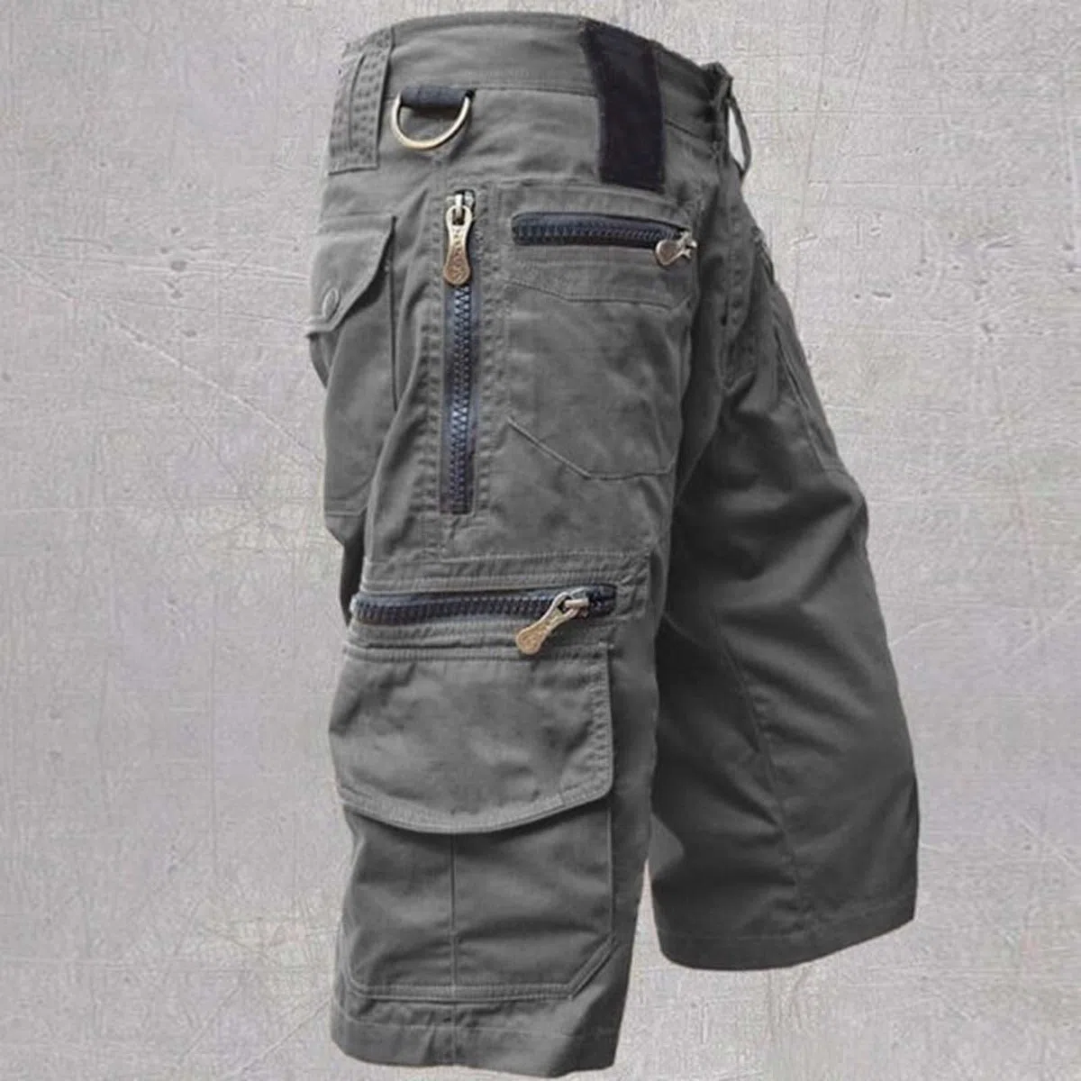 Short cargo en coton sergé pour homme, multi-poches, léger et décontracté avec poches zippées, coupe droite, pantalon de travail en plein air
