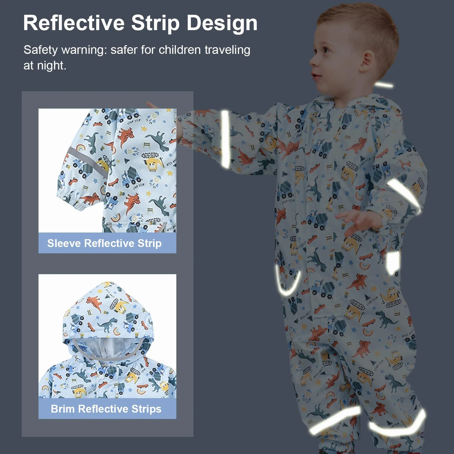 Combinaison de Pluie pour Enfants Garçons Filles Imperméable Une Pièce Combinaison Imperméable Zippée Poncho de Pluie Respirante Vestes de Pluie Léger 1-10 Ans