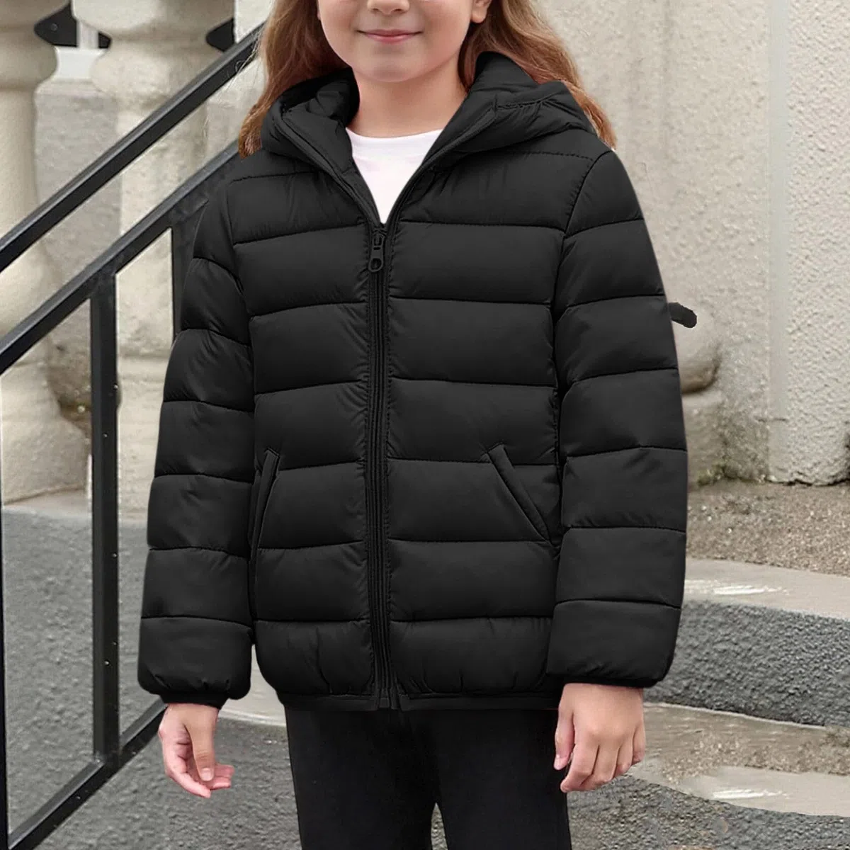 Manteaux d'hiver pour filles et garçons - Veste matelassée à manches longues et fermeture éclair - Chaude et légère - Coupe-vent - Veste matelassée décontractée - Âge 4-12 ans