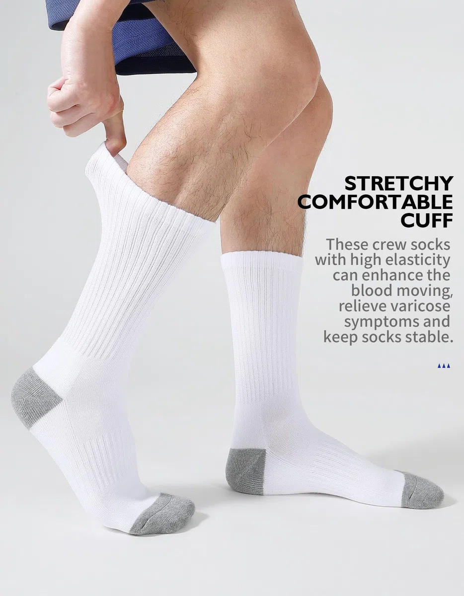 CLOSEMATE 6 Paires Chaussettes de Sport Homme 39-42 43-46 en Coton Respirantes Renforcées Confortables pour Running Tennis Randonnée Cyclisme en Blanc Noir Gris