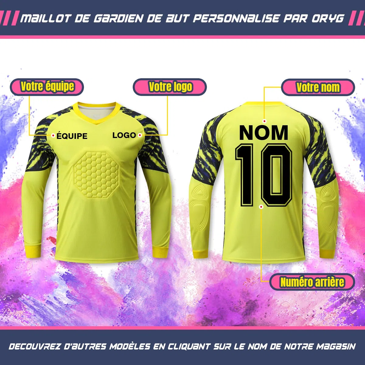 ORYG Maillot Gardien de But Rembourré Enfant Hommes Garçons Kit Gardien Personnalisé avec Nom Numéro Logo de L'équipe