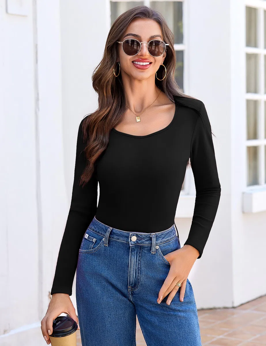 Aottori Haut Thermique Femme à Manches Longues Basic Tee Shirt Léger Slim Fit sous-vêtement Thermiques Pull Basique Chaud élégant Maillot de Corps Dessus de Base Hiver Automne