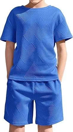 Haloumoning Ensemble de vêtements d'été pour garçon - Couleur unie - T-shirt à manches courtes avec short élastique - Ensemble de vêtements décontractés avec structure