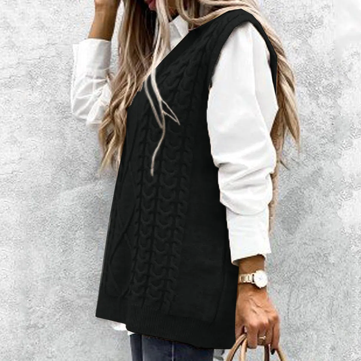 Niwicee Gilet Pulls sans Manche Femme Pull Gilet pour Femmes Pull Chaud sans Manche Femme Pull en Tricot Gilets sans V-Cou Sweater Casual Basique Printemps Automne