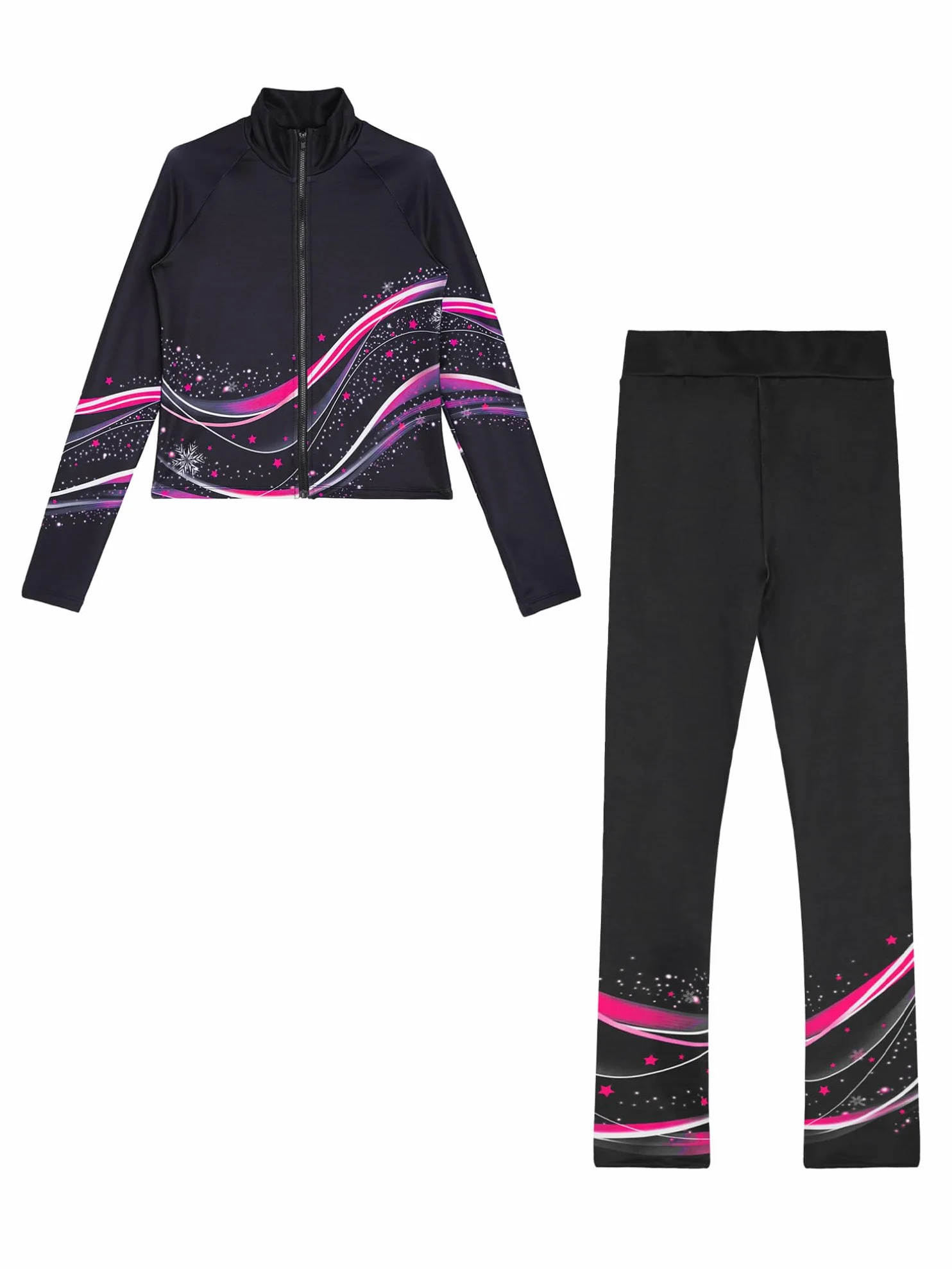 ranrann Ensemble Patinage Artistique Fille Veste Chaud Polaire avec Pantalon Collant Legging Tenue Patinage sur Glace Sport A Rose vif 5-6 ans