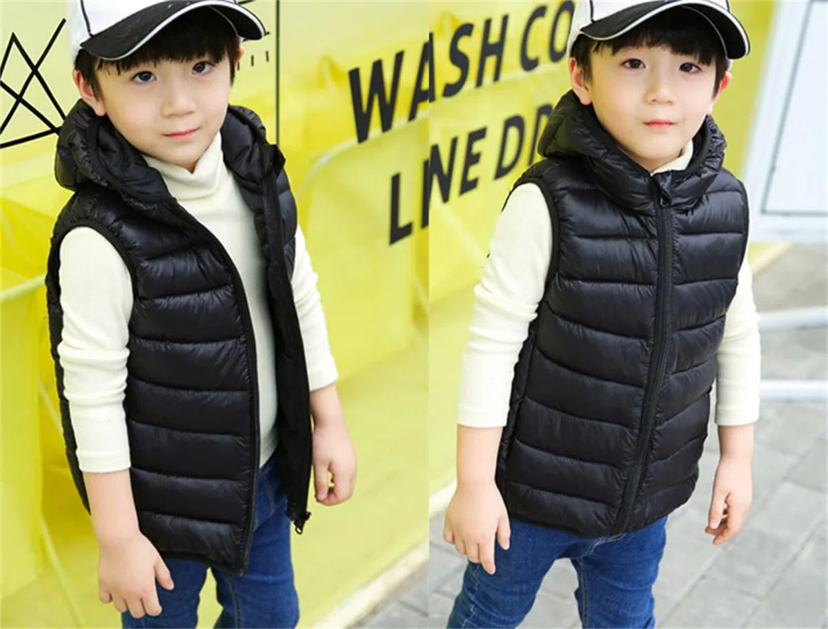 2025 Enfant Enfant Tout-petit Bébé Garçon Sans Manches Hiver Solide Manteaux Veste à Capuche Gilet Survêtement Tenues Vêtements Retour Garçons