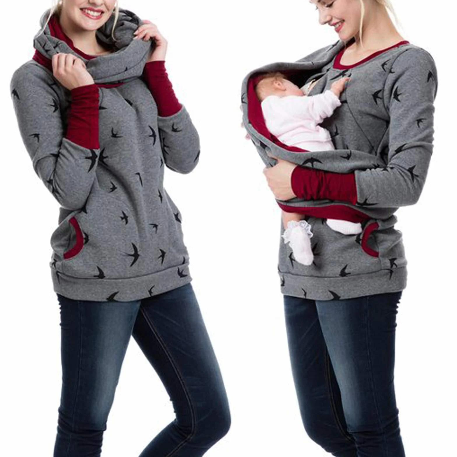 Generisch 2025 Pull Femmes Top Allaitement Sweat-shirts Femmes Enceintes Maternité Blouse de Maternité Vêtements Pour Les Potelées