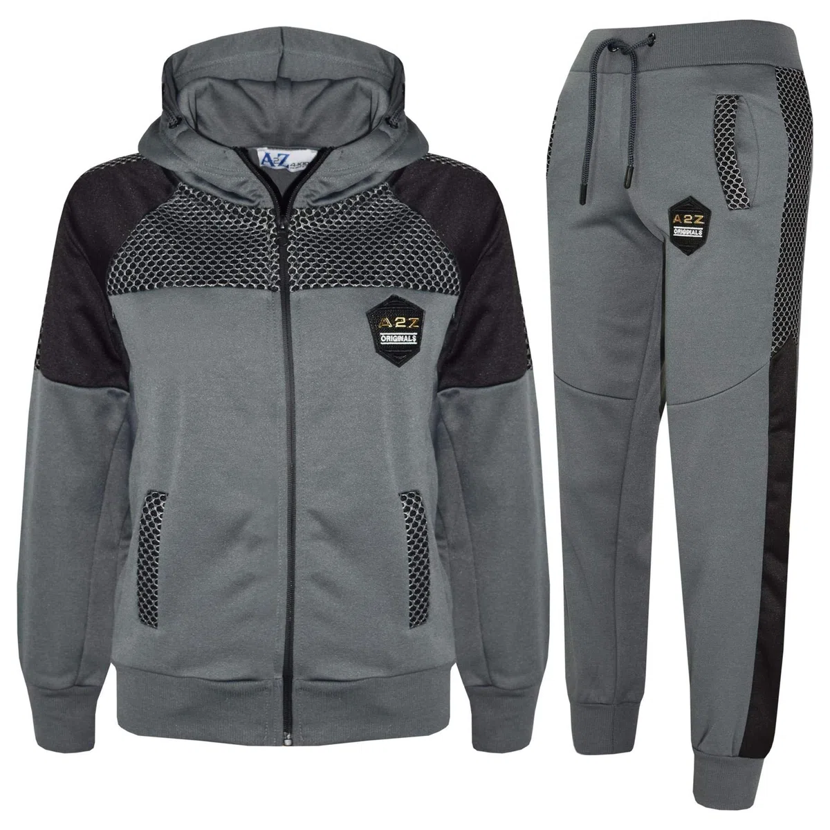 A2Z 4 Enfants Garçons Filles Survêtement Sportif Jogging Costume A2Z Original Badged Engrener Panel Top Fond Fermeture Éclair Hoodie Athlétique Entraînement Workout Running Joggeur Vêtements De Sport