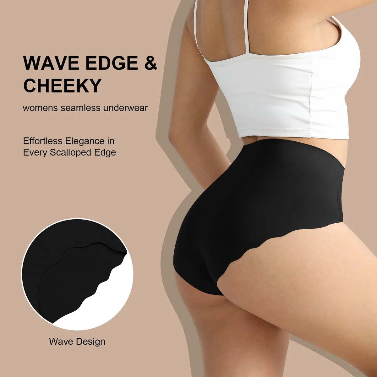Lot de 6 culottes sans couture pour femme - Respirantes - Taille haute - Confortables - Anti-humidité - Bords ondulés - Couverture complète