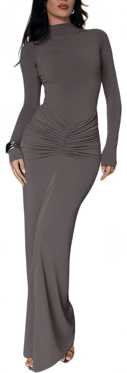 Robe Femme Élégante Maxi Robes Moulante Col Montant Manches Longues Sexy Slim Froncée Robe Longue Automne Hiver Tendance Robes Crayon de Soirée Cocktail Clubbing Mariage Casual Streetwear