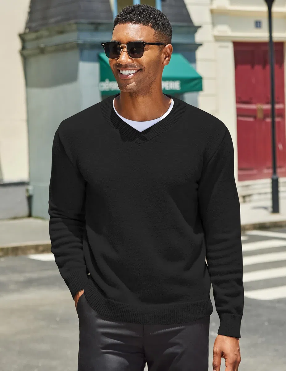 COOFANDY Pull Homme Col V Pullover d'hiver Épais Tricoté Manches Longues Sweat Homme Regular Fit