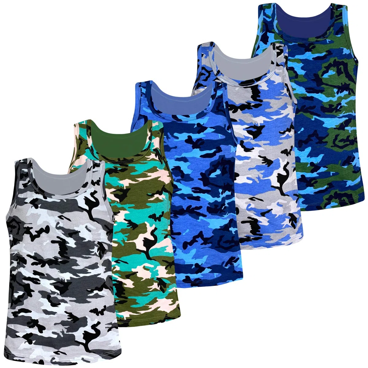 LOREZA Débardeurs/Maillots de Corps pour garçon - Coton - Camouflage - Tailles 24 Mois à 13 Ans - Lot de 5