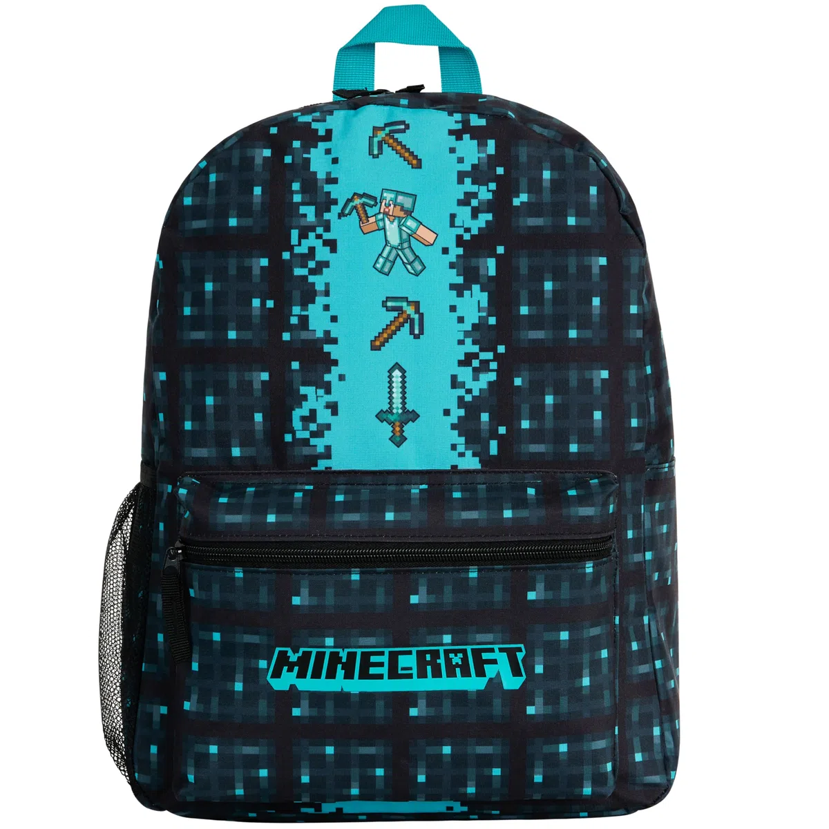 Minecraft Sac à Dos École pour Enfants Avec Poche Avant Zippée pour Le Sport, La Salle de Sport (Bleu)