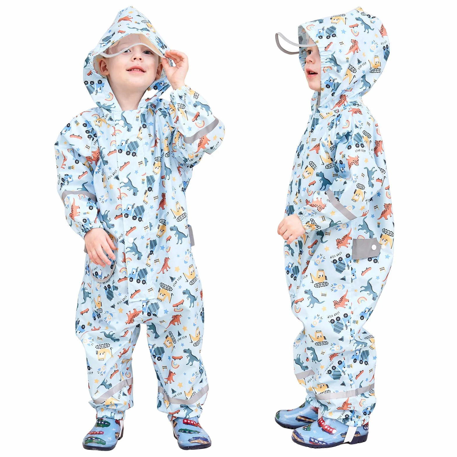 Combinaison de Pluie pour Enfants Garçons Filles Imperméable Une Pièce Combinaison Imperméable Zippée Poncho de Pluie Respirante Vestes de Pluie Léger 1-10 Ans