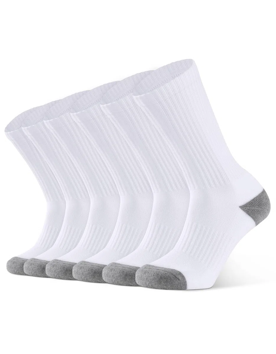 CLOSEMATE 6 Paires Chaussettes de Sport Homme 39-42 43-46 en Coton Respirantes Renforcées Confortables pour Running Tennis Randonnée Cyclisme en Blanc Noir Gris