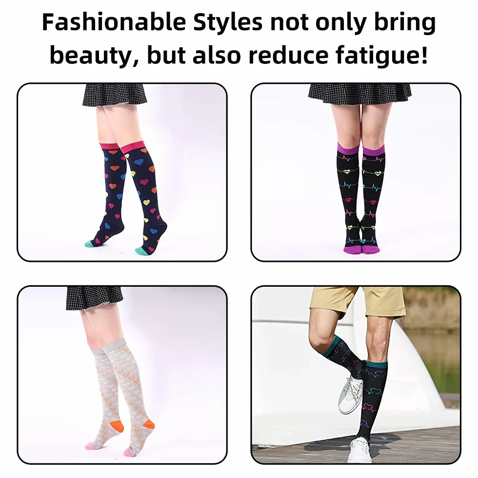 Chaussettes de compression pour femmes et hommes, 7 paires de bas de compression médicaux Chaussettes de soutien 15-20 mmHg pour l'athlétisme, les varices, la course, le cyclisme, la randonnée