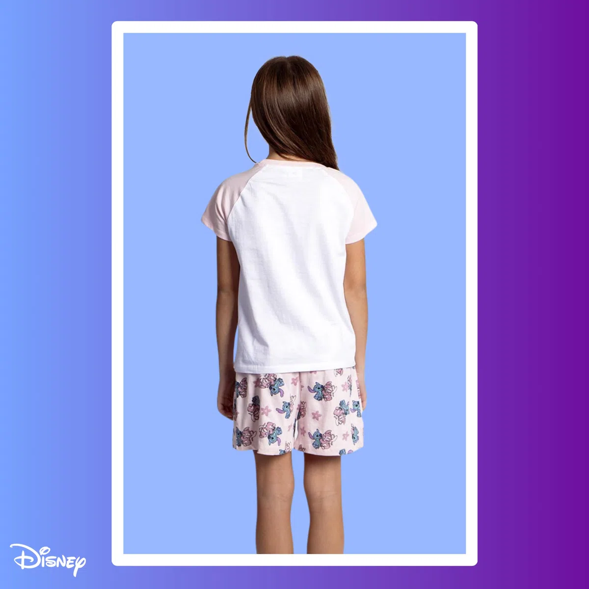 Disney Stitch T-Shirt et Short pour Fille, Pyjama en Coton Doux, Ensemble D'été 2 Pièces Stitch et Angel, Tailles 8 à 14 Ans