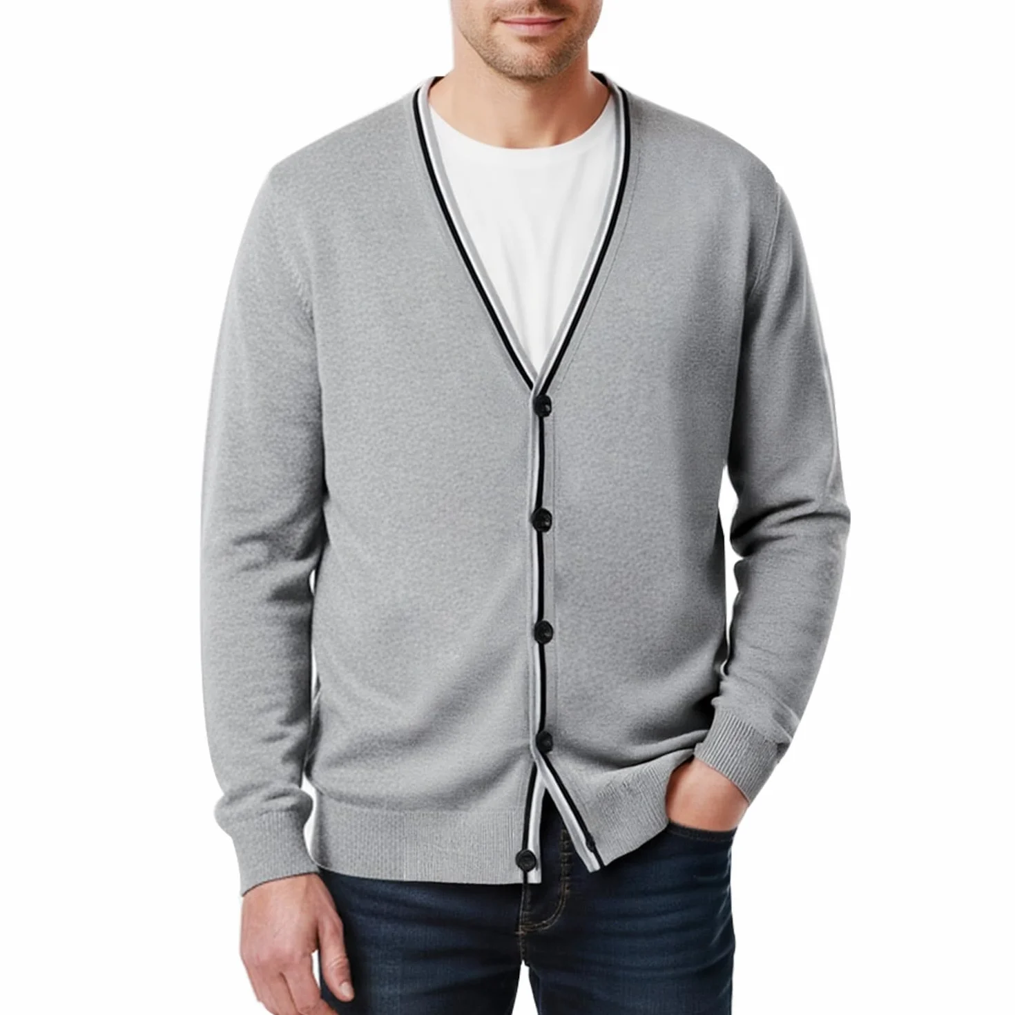 Cardigan pour Hommes avec Boutons, Gilet en Tricot Léger pour Homme