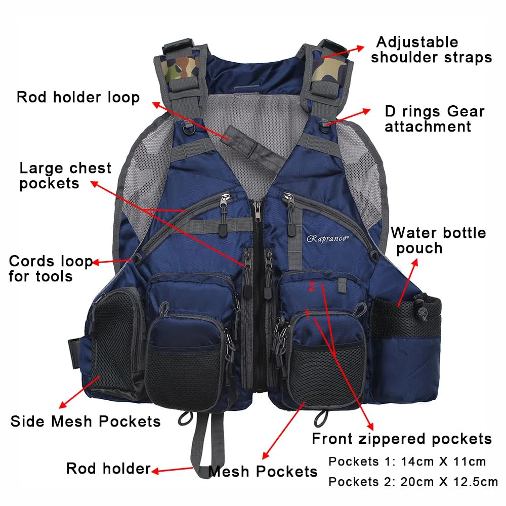 Raprance Fishing Vest for Men and Women Outdoor Activity Fly Bass Fishing Vest Backpack