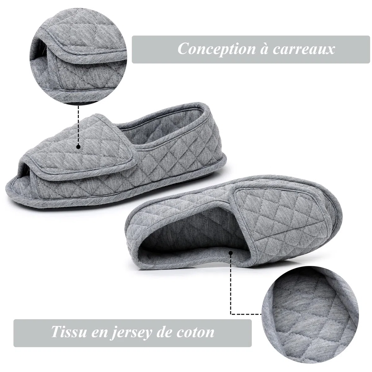 Git-up Chaussons Femme Bout Ouvert Coton, Chaussures de Maison Réglables en Mousse à Mémoire de Forme, Pantoufles Femme Confortable Indoor Slippers