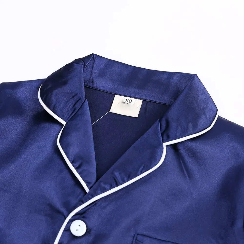 Verve Jelly Ensemble de pyjama 2 pièces en satin de soie pour bébé garçon et fille avec haut boutonné à manches courtes et pantalon de nuit