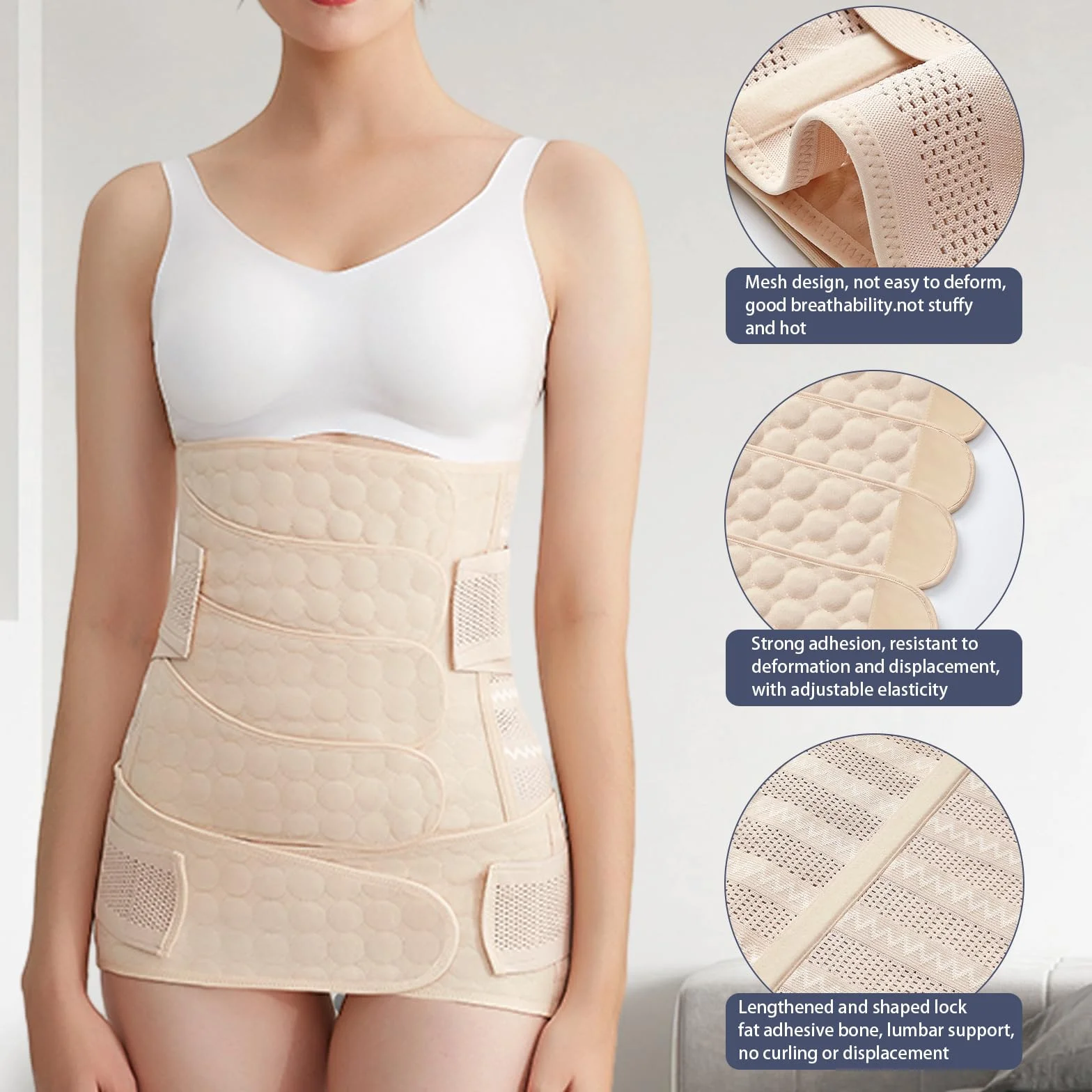 3 in 1 Ceinture Abdominale Femme, 4 Patchs Ceinture Soutien Grossesse avec Ceinture Pelvienne, Ceintures Post Partum Accouchement M L XL XXL, Ceintures Maintien Lombaire, pour Ventre Plat (L)