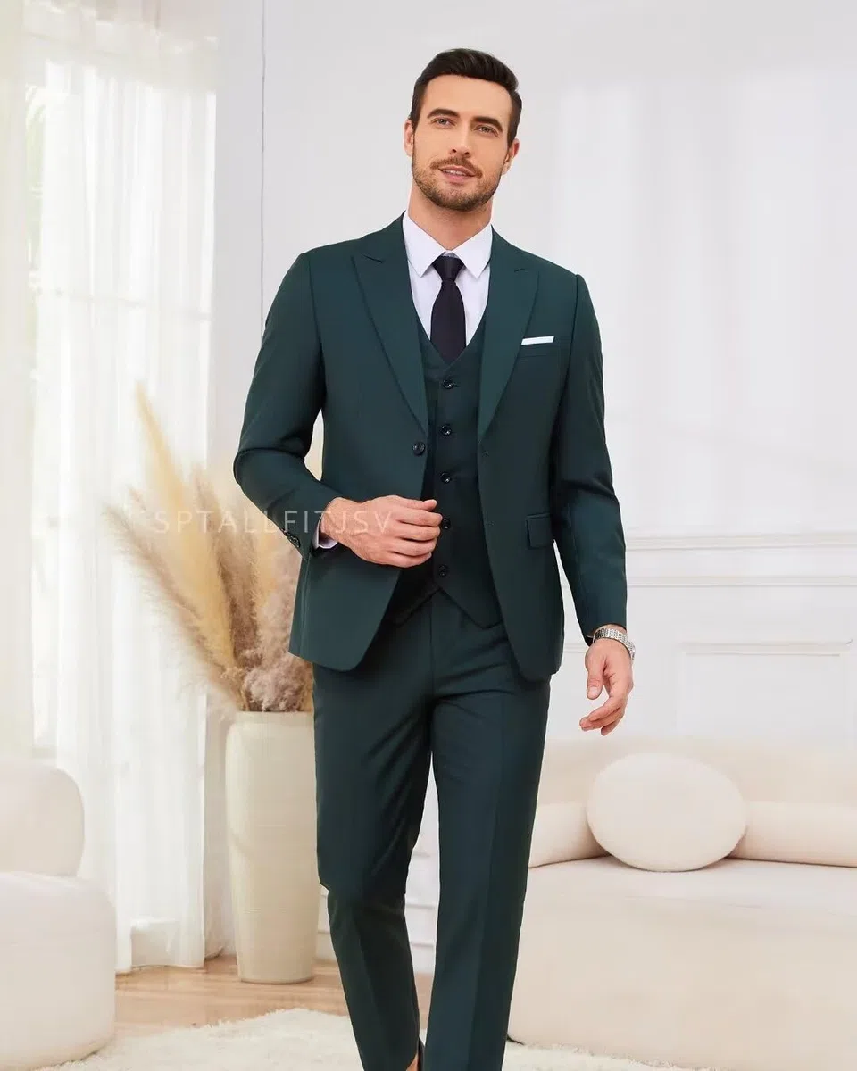 Costume 3 pièces pour homme, coupe ajustée, revers en pointe, blazer à 2 boutons, veste, gilet, pantalon, pour mariage, affaires, bal de fin d'année, fête